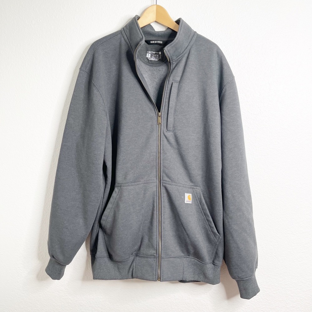 Carhartt Rain Defender Sweatshirt Mens XL Tall Gray Full‎ Zip Mock Neck Jacket